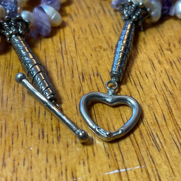 Handmade Multi-Strand Amethyst & Freshwater Pearl Statement Necklace - Picture 9 of 9